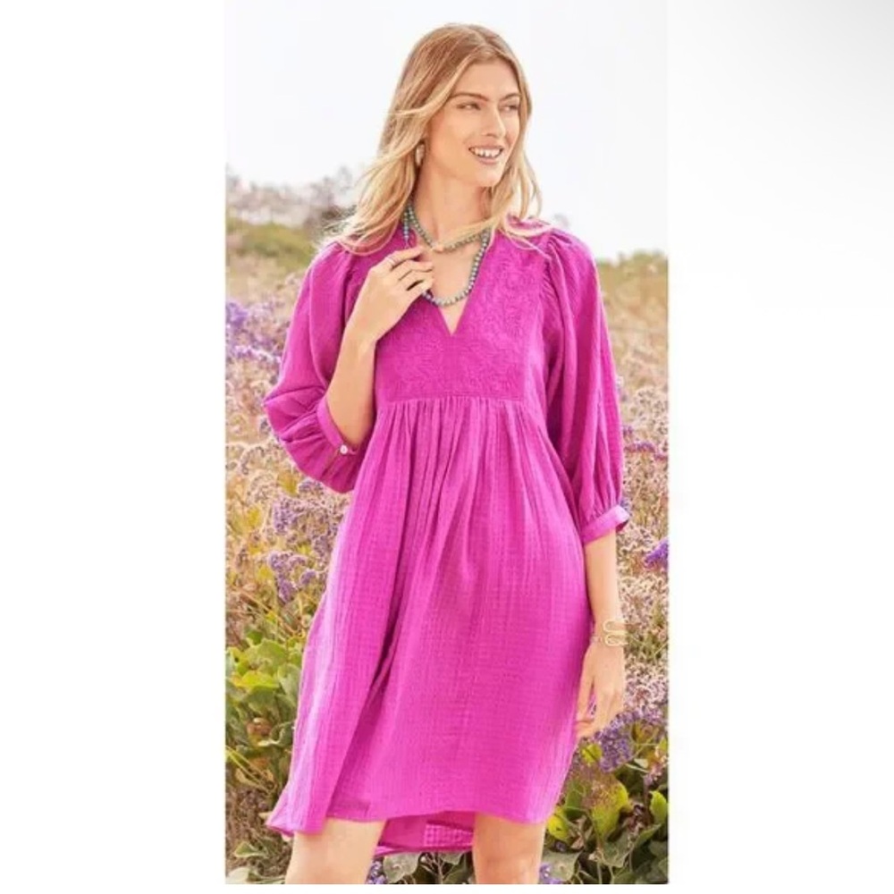 SUNDANCE Catalog Sakura Easy‎ Dress Magenta Embroidered Boho Size Medium